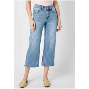 Judy Blue Women’s Sz 29 High Rise Wide Leg Crop Stretch Denim Jeans Raw Hem